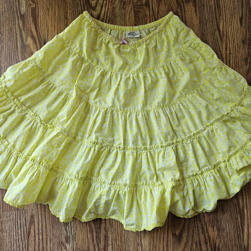 Mini Boden Bright Yellow Floral Twirl Tiered Skirt 11-12 Cotton Ruffle Layered